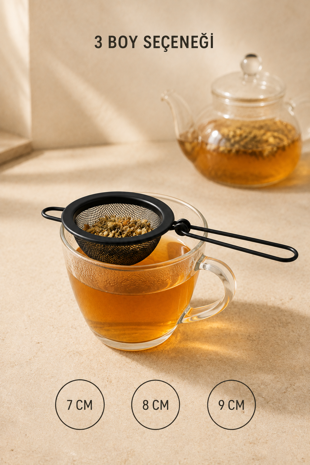 Saplı Çelik 3'lü Çay Süzgeci (7-8-9 Cm) *45088* KOD: TUTKU-3601