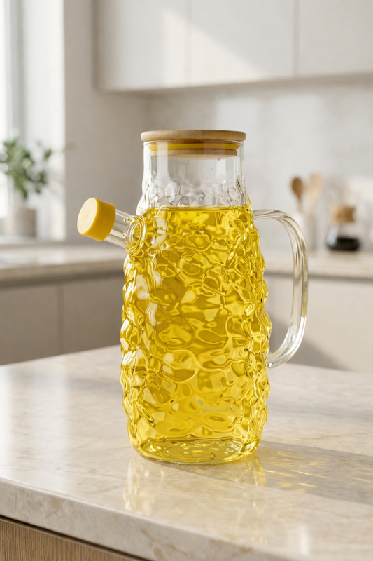 1 Litre Bambu Kapaklı Borosilikat Cam Üzüm Yağdanlık