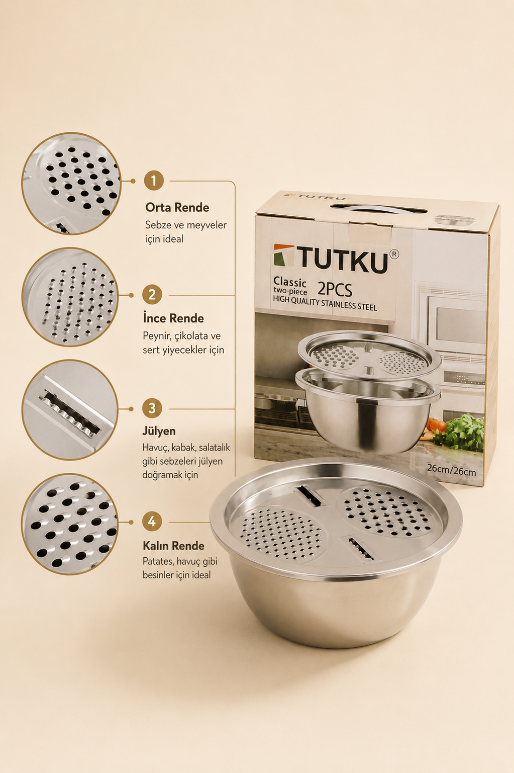 26 Cm Hazneli Çelik Rende KOD: TUTKU-3270