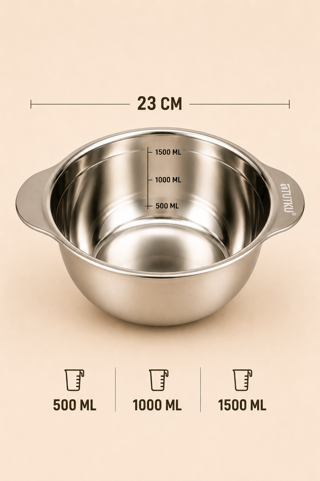 Paslanmaz Çelik 1,5 Litre Ölçü Kabı 23 Cm KOD: TUTKU-3516