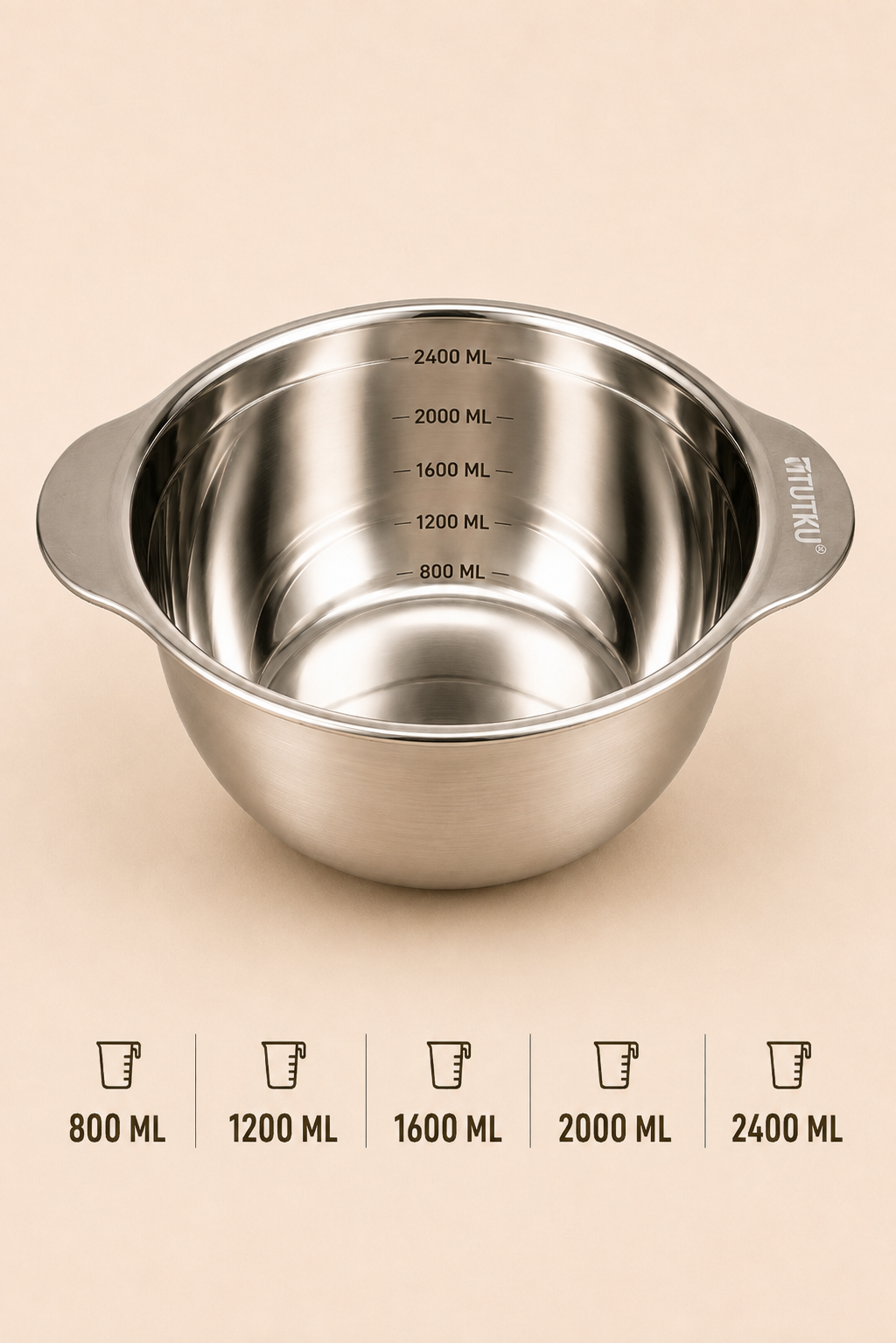 Paslanmaz Çelik 2400 Ml Ölçülü Kap 27 Cm KOD: TUTKU-3531