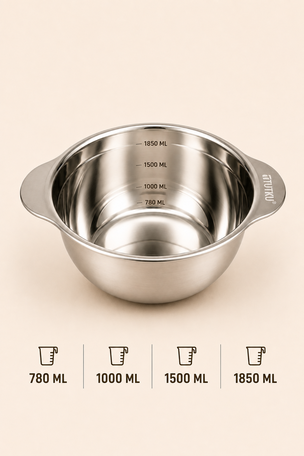 Paslanmaz Çelik 1850 Ml Ölçülü Kap 25 Cm KOD: TUTKU-3523