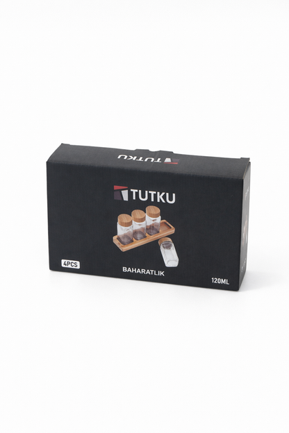 Bambu Standlı 4'lü Cam Baharat Seti KOD: TUTKU-3132