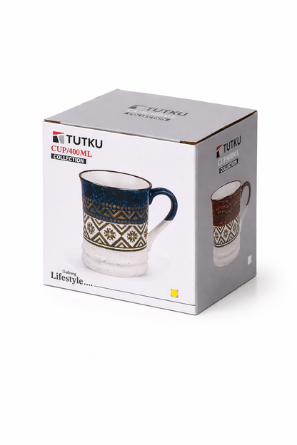 400 Ml Etnik Desen Porselen Kupa  KOD: TUTKU-2650