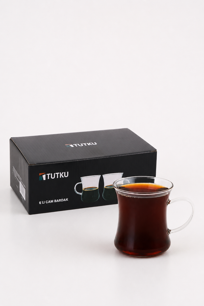 Borosilikat Cam 6'lı Çay Bardağı KOD:TUTKU-3388