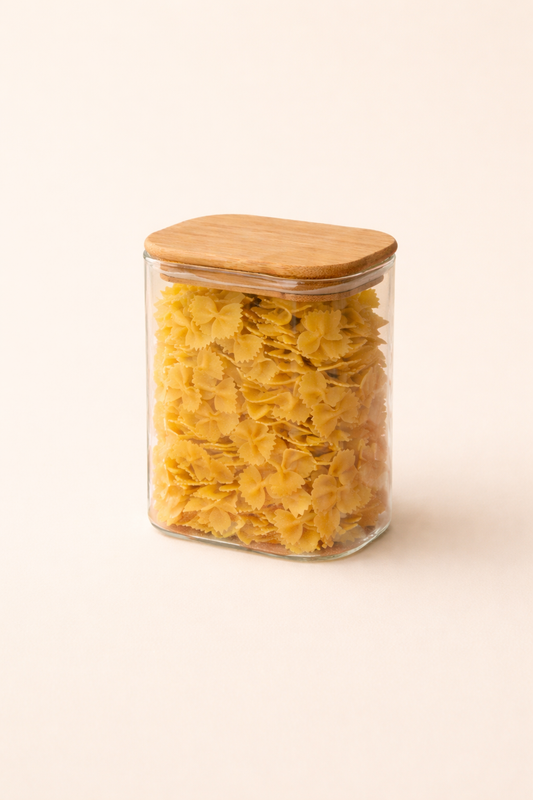 1100 Ml Bambu Kapaklı Cam Kavanoz  - 12x8x5 Cm KOD: HF-8093