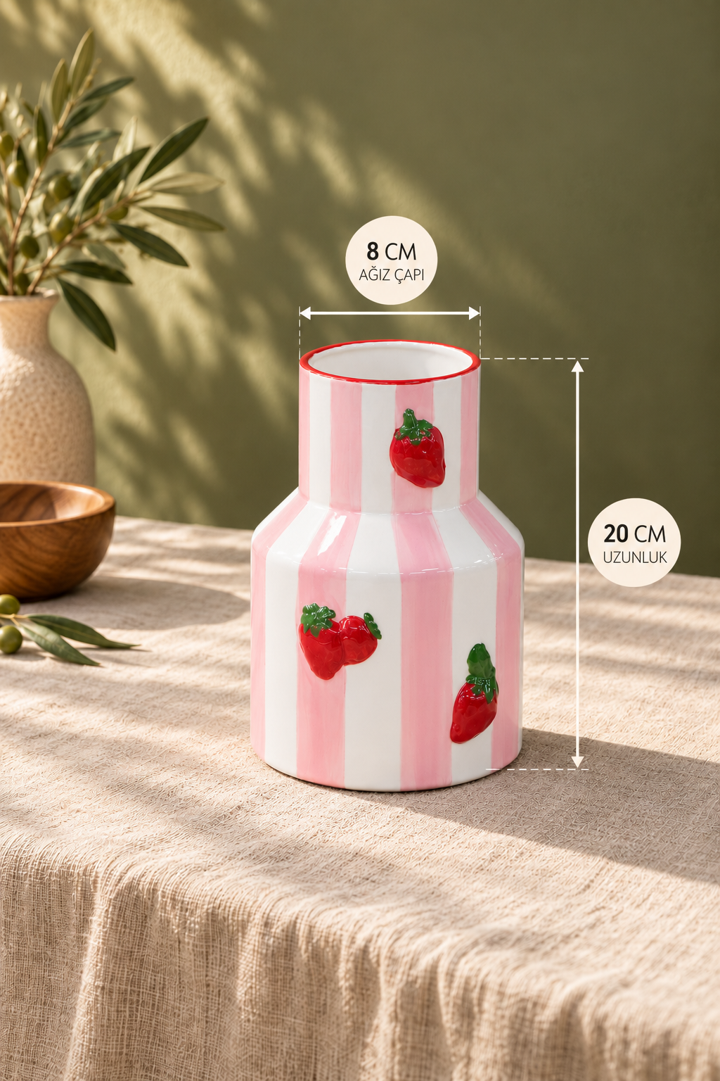 Strawberry Seramik Vazo 20 Cm *45765* KOD: TUTKU-4008