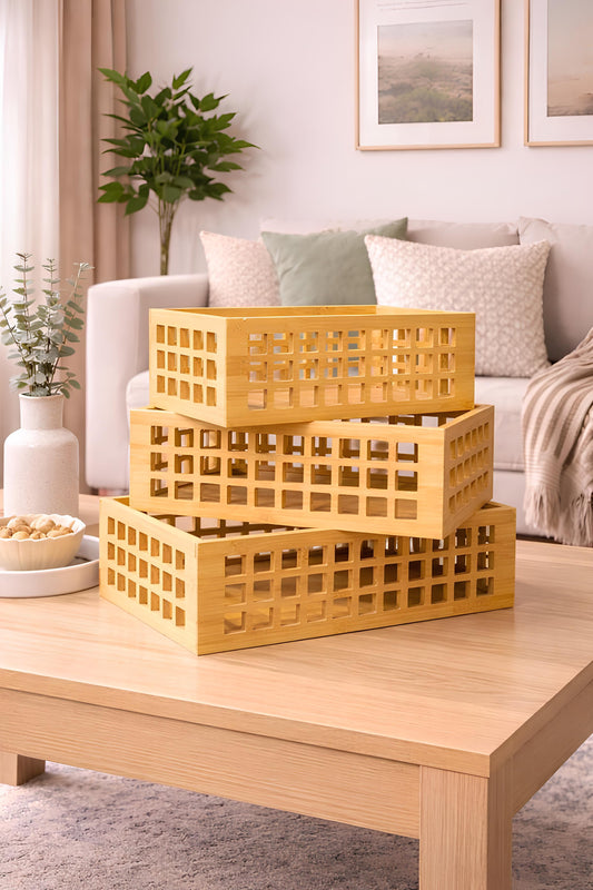 3'lü Bambu Çok Amaçlı Sepet Organizer (33-30-26 Cm) KOD: TUTKU-1579