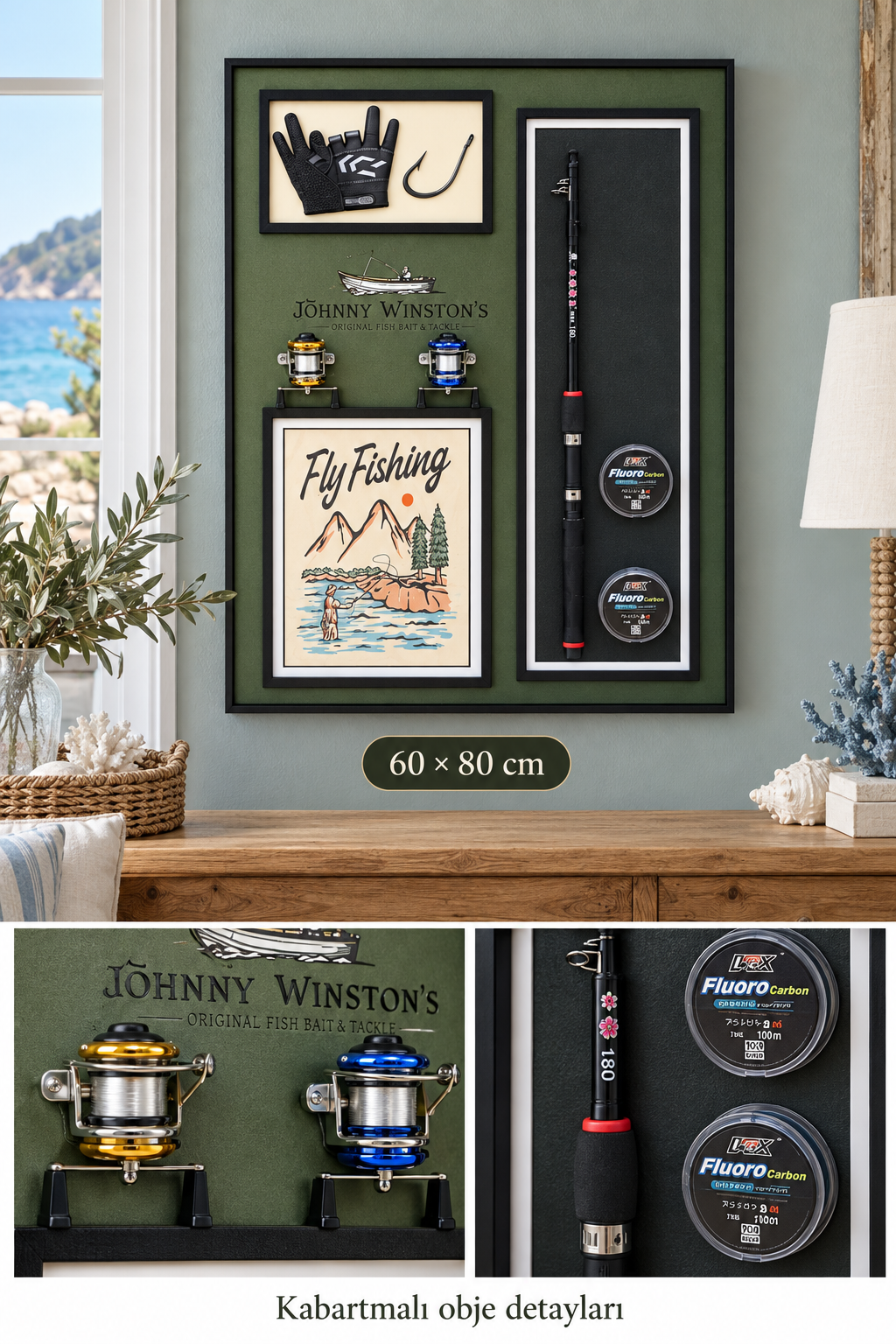 Balıkçılık Temalı Kabartmalı 3D Dekoratif Tablo *45928*6* TUTKU-3931