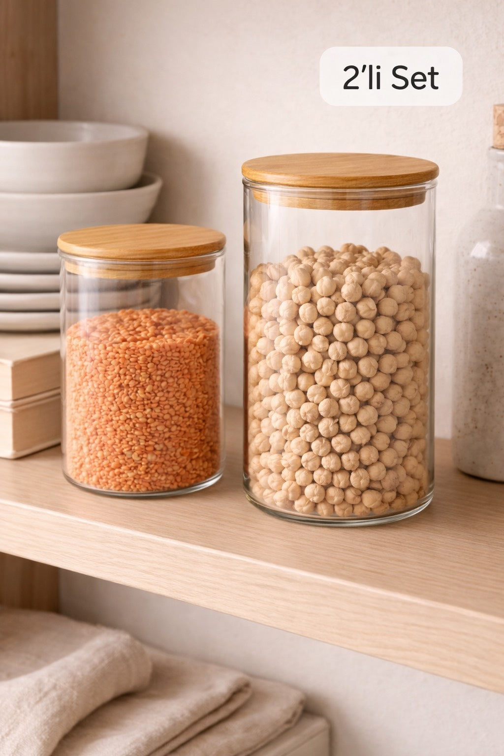 2'li Bambu Kapaklı Cam Kavanoz Seti - 1150 ML & 650 ML KOD: TUTKU-3169