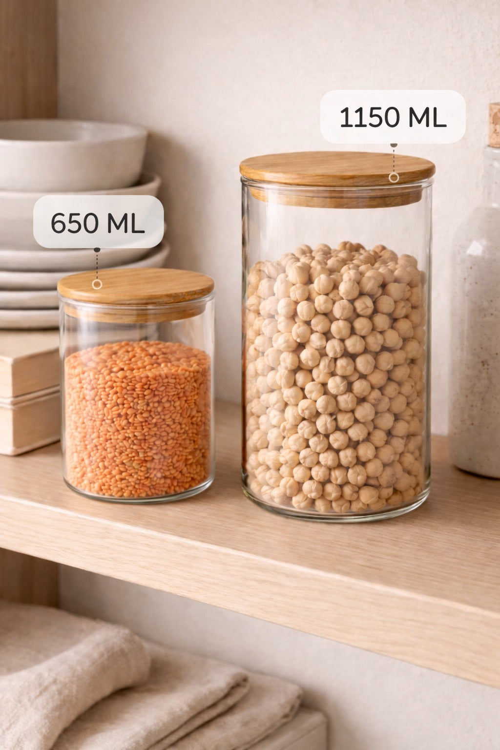2'li Bambu Kapaklı Cam Kavanoz Seti - 1150 ML & 650 ML KOD: TUTKU-3169