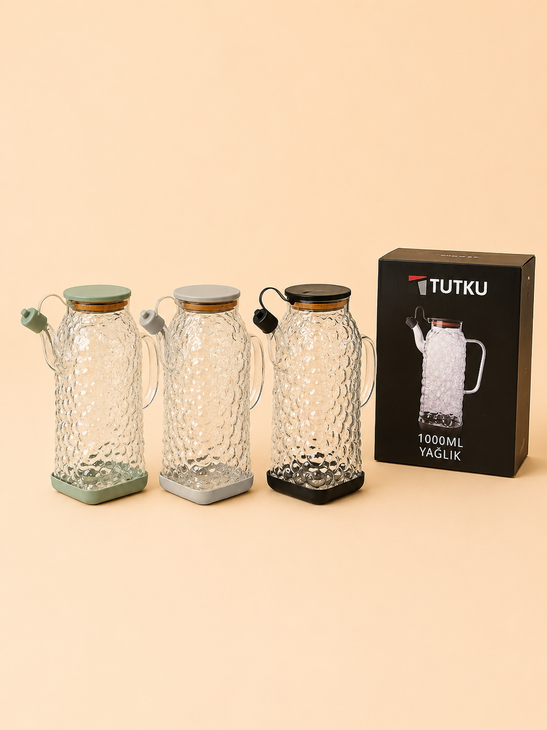 Plastik Kapak Cam Yağlık 1 Litre KOD: TUTKU-2335