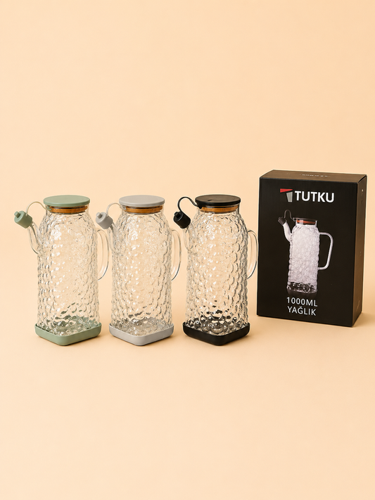 Plastik Kapak Cam Yağlık 1 Litre KOD: TUTKU-2335