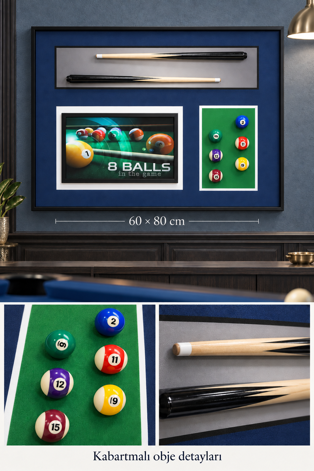 Kabartmalı Bilardo Temalı Dekoratif Tablo *45933*6* TUTKU-3935