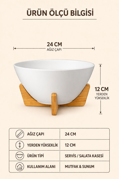 Bambu Standlı Büyük Boy Salata Kasesi  KOD : TUTKU-1399
