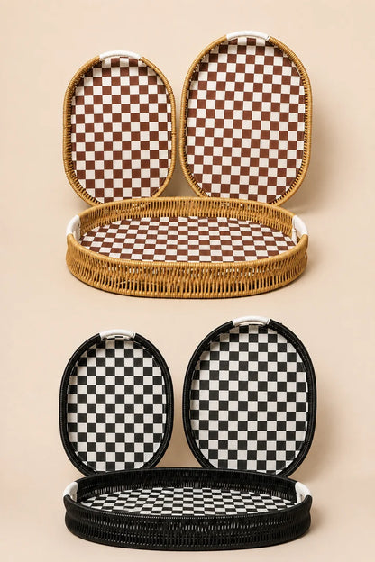 3'lü Oval İçi Kumaş Hasır Tepsi