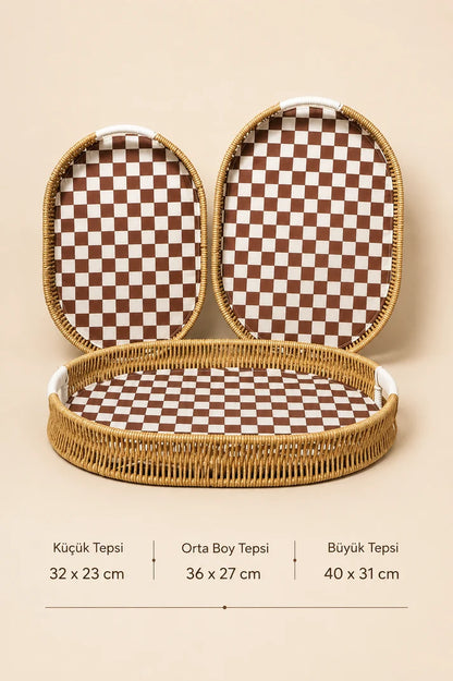 3'lü Oval İçi Kumaş Hasır Tepsi - 3. görsel