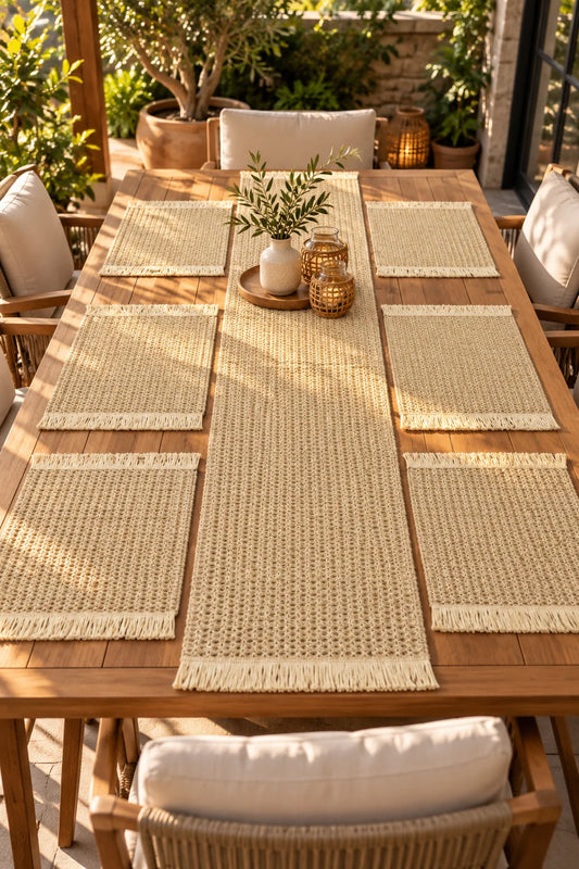 7 Parça Hasır Runner Örtü Set *45938* KOD: TUTKU-3802