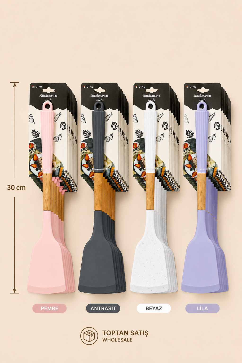 30 Cm Ahşap Saplı Silikon Spatula KOD: TUTKU-2581