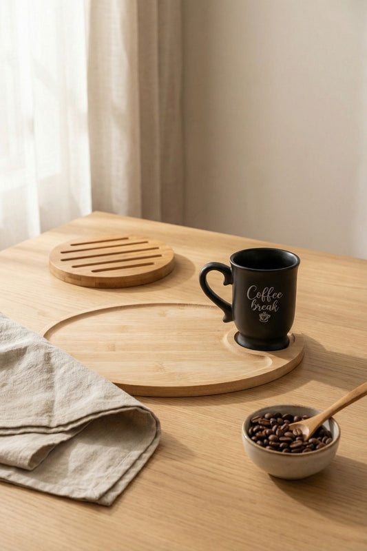 2 Parça Bambu Atıştırmalık & Sunum Seti (Kupa + Bambu Sunumluk)