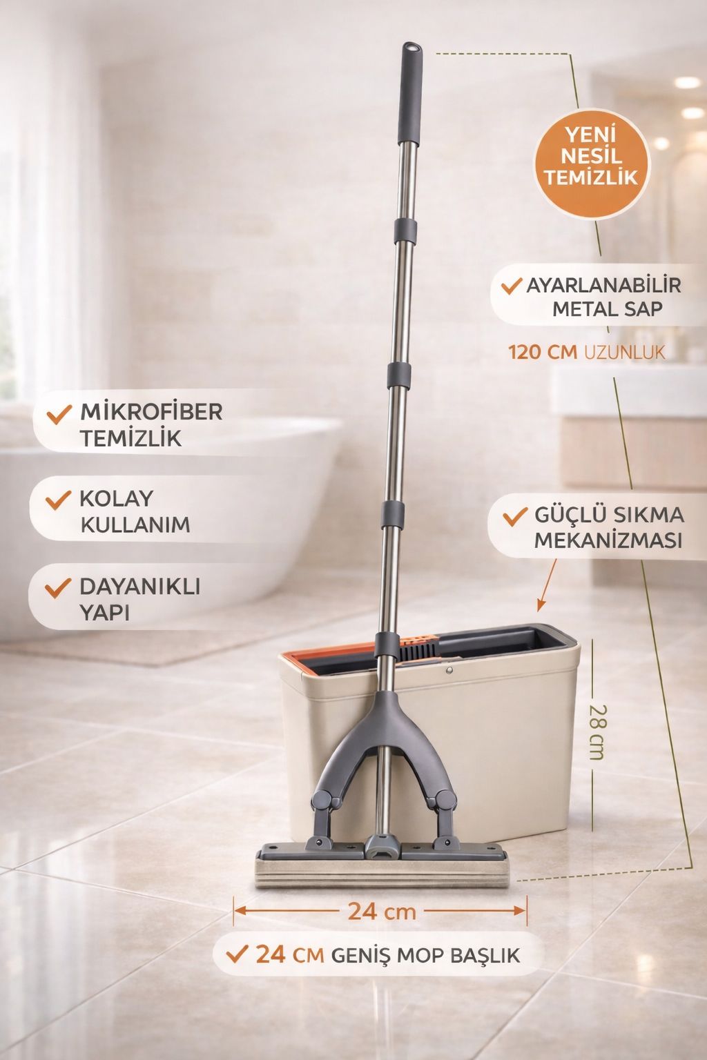 Süngerli Sıkmalı Slim Mop KOD: TUTKU-1425
