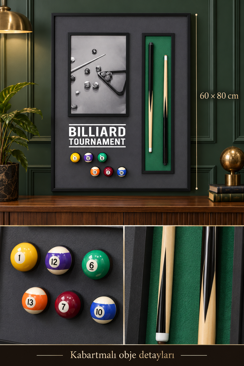 Kabartmalı Bilardo Temalı Dekoratif Tablo *45933*6* TUTKU-3935