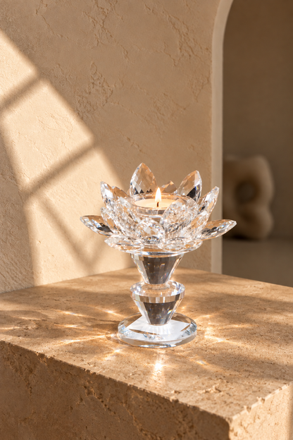 Kristal Lotus Çiçeği Mumluk - 10 cm *41196* TUTKU-2723