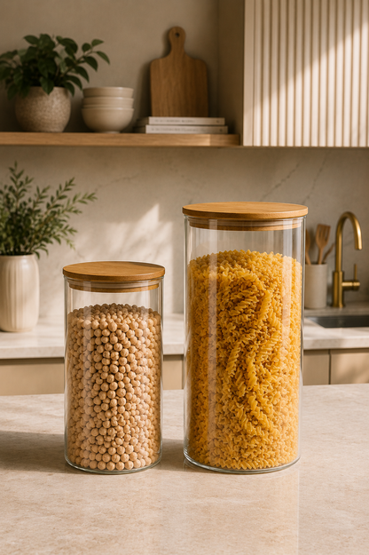 2’li Bambu Kapaklı Borosilikat Cam Kavanoz Seti – 1700 ML & 1000 ML KOD: TUTKU-3168