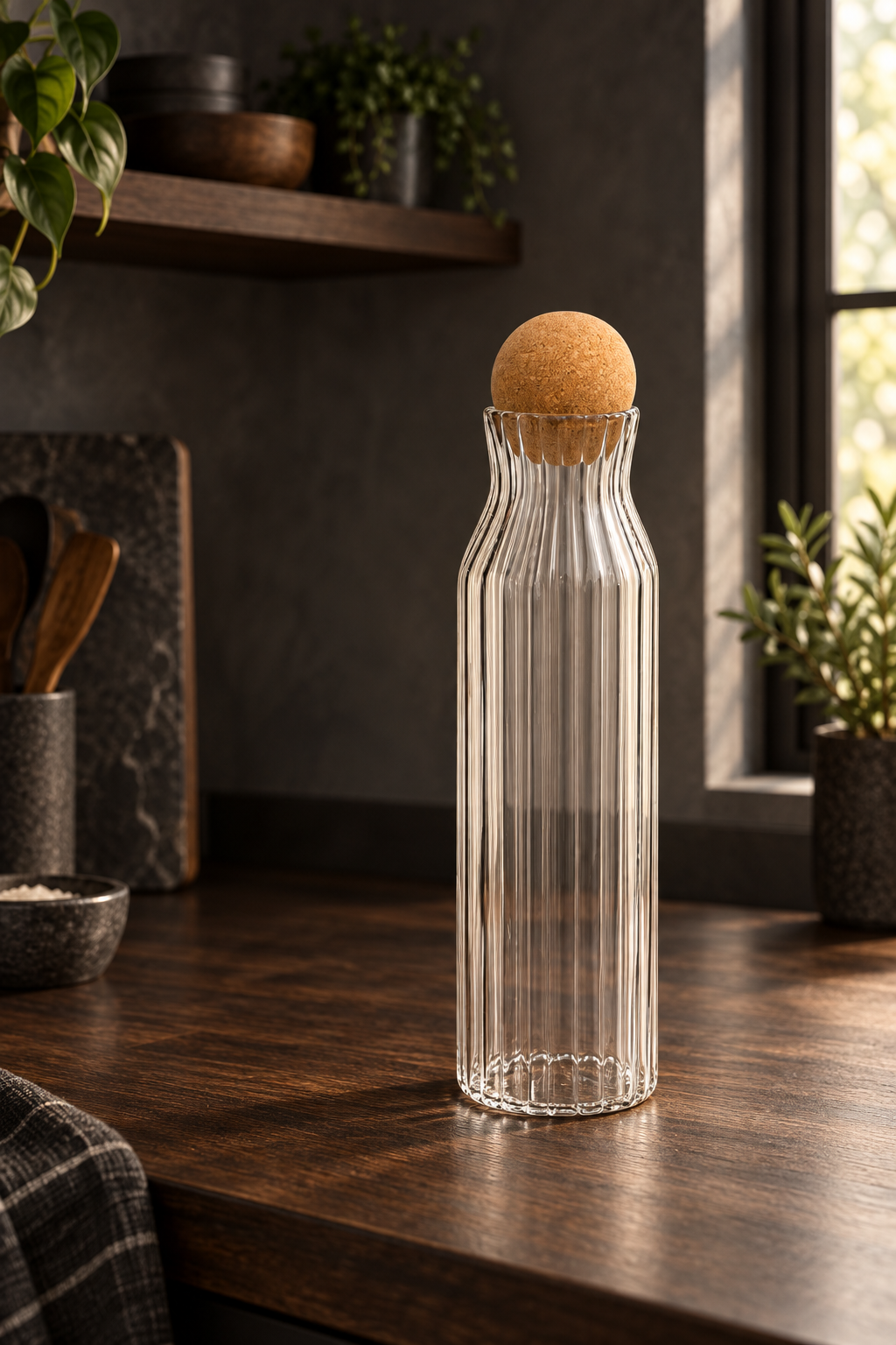 Top Kapaklı Cam Kavanoz Rölyefli 940 Ml