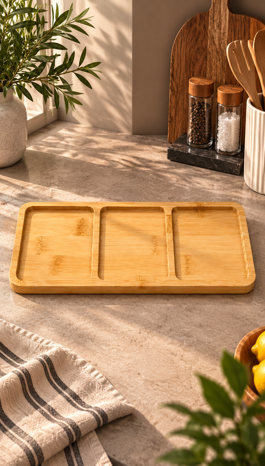 Bambu 3 Bölme Küçük Sunumluk (25x10 Cm) KOD: TUTKU-628