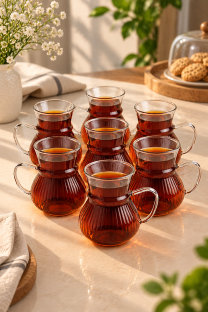 6'lı Rölyefli Tasarım Cam Bardak - 250 ML KOD: TUTKU-2451