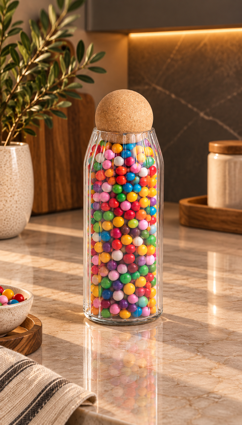 730 Ml Mantar Kapaklı Rölyefli Cam Kavanoz - 20 Cm