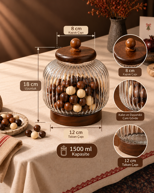 Akasya Kapak+Alt Cam Kavanoz 1500 ml - 18 cm *RZ-1035*12* TUTKU-3966