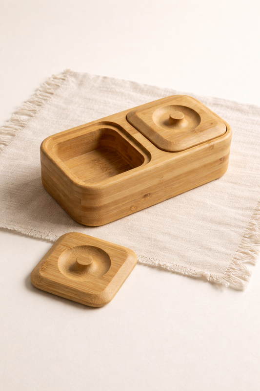 2 Bölmeli Bambu Saklama Kutusu, Şekerlik KOD:41212