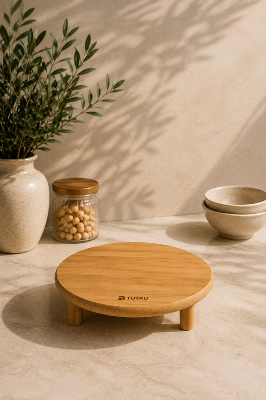 Ayaklı Bambu Sunumluk (24*24*6,5 Cm)  KOD: TUTKU-2237