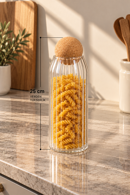 Top Kapaklı Cam Kavanoz Rölyefli 840 Ml KOD: TUTKU-2119
