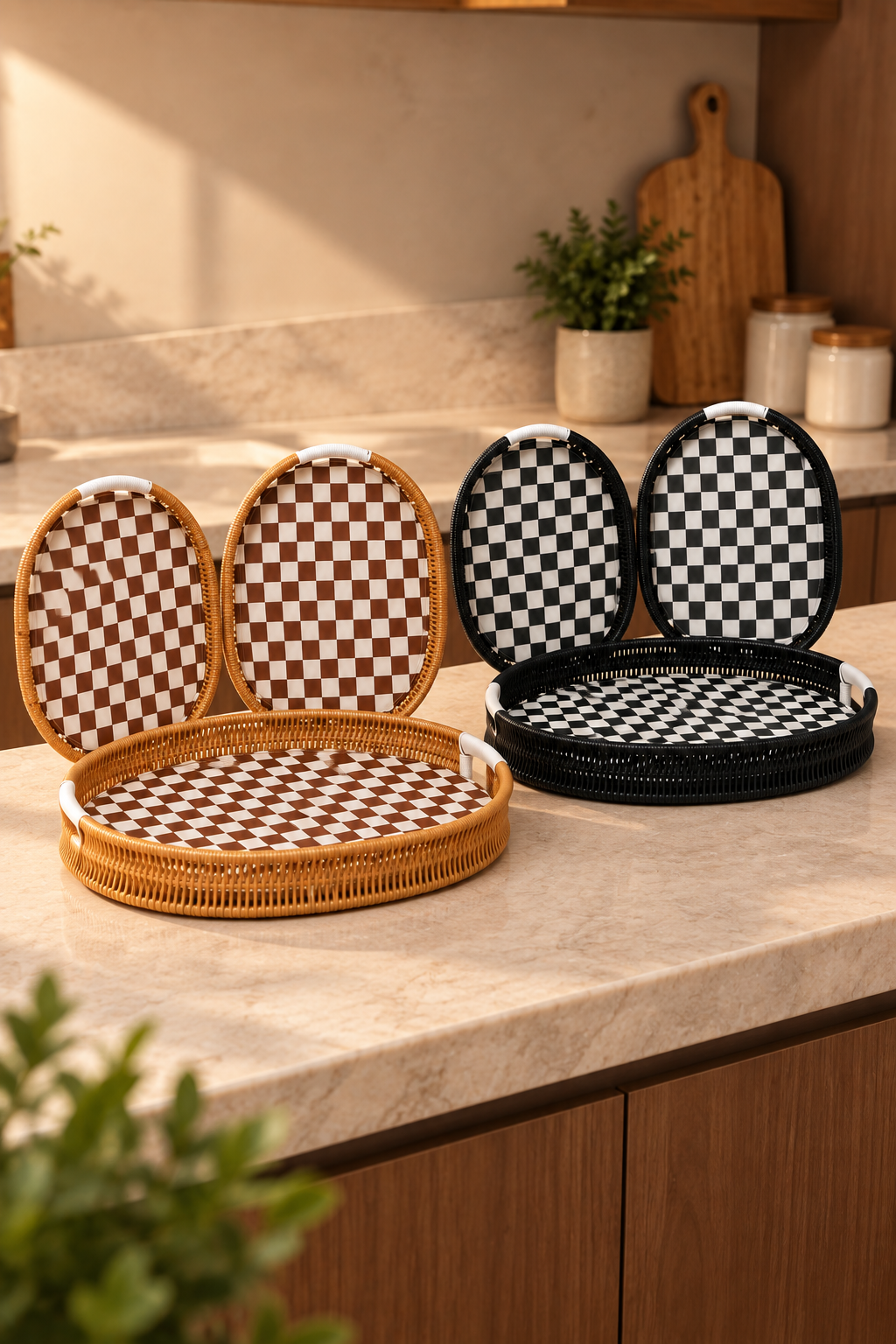 3'lü Oval İçi Kumaş Hasır Tepsi  KOD: TUTKU-3579