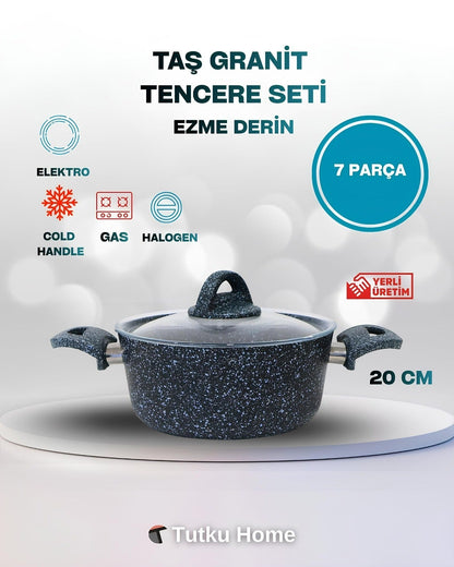 7 Parça Taş Granit Çizilmez Tencere Seti