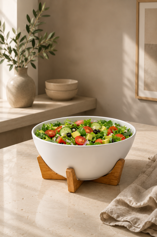 Bambu Standlı Büyük Boy Salata Kasesi  KOD : TUTKU-1399