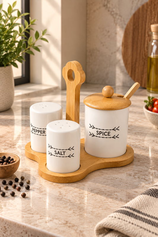 Bambu Standlı Tuz Biber Baharat Seti KOD: TUTKU-1421