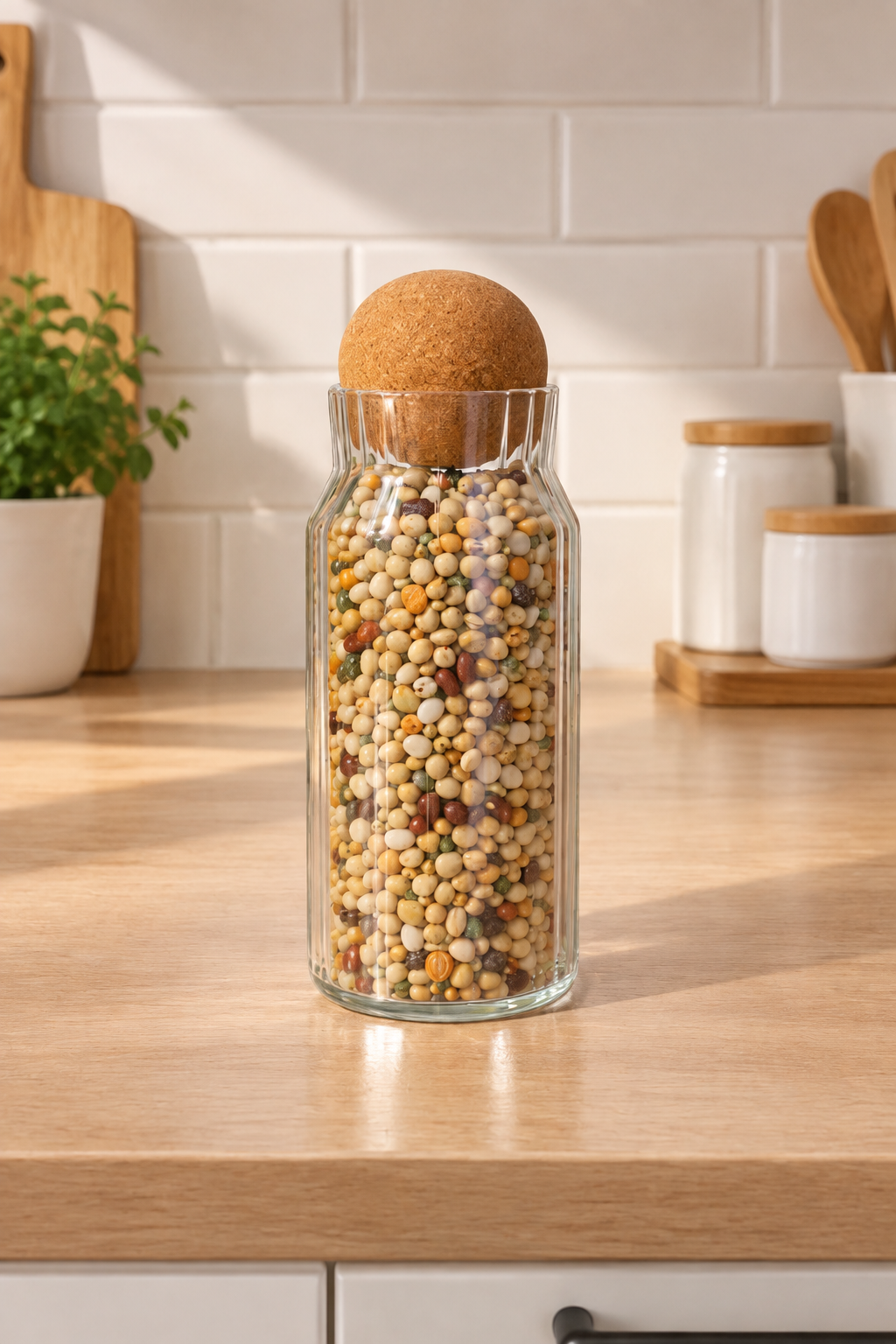 790 Ml Mantar Kapaklı Çizgili Kavanoz - 20 Cm