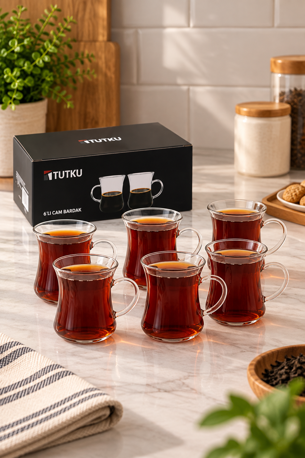 Borosilikat Cam 6'lı Çay Bardağı KOD:TUTKU-3388