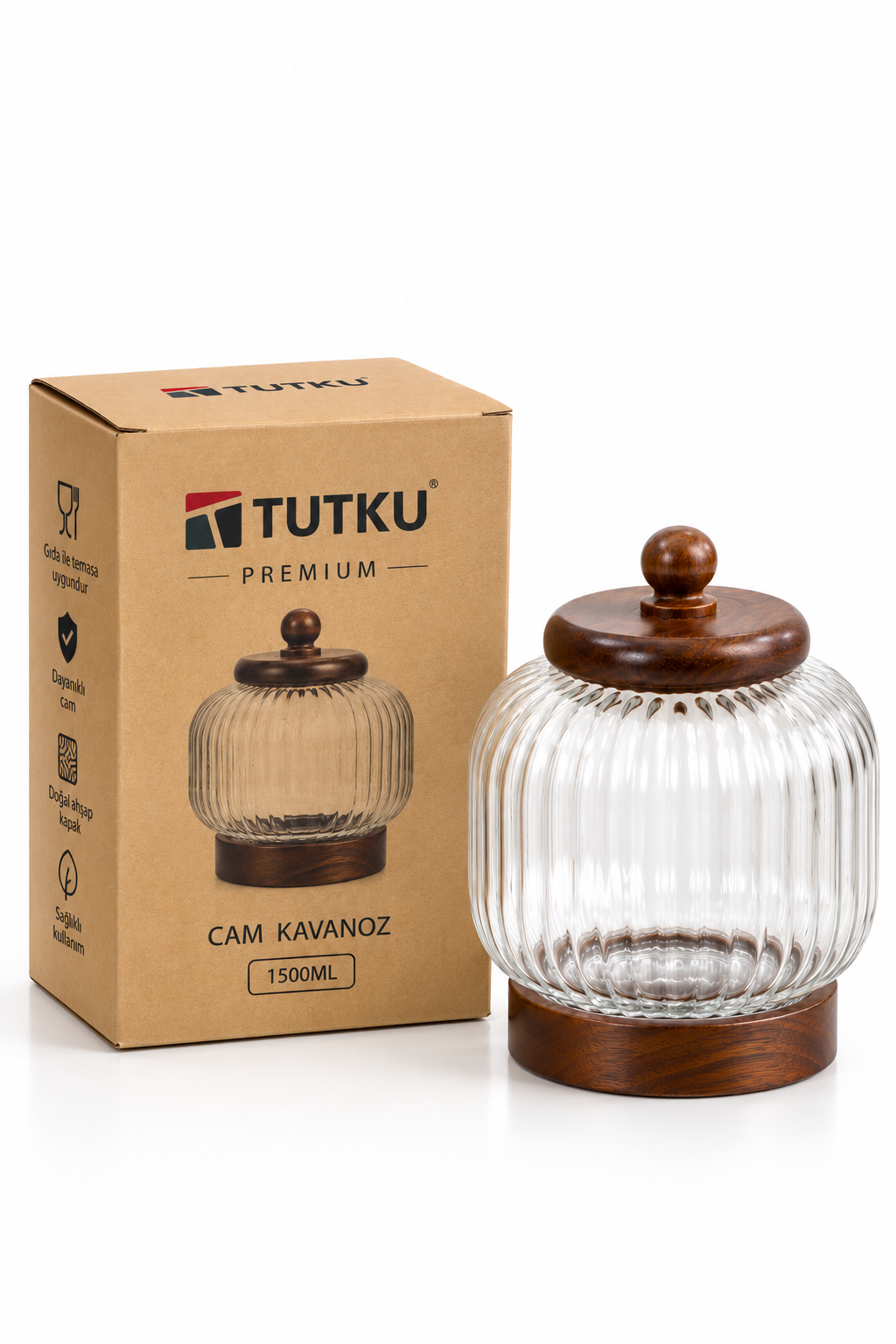Akasya Kapak+Alt Cam Kavanoz 1500 ml - 18 cm *RZ-1035*12* TUTKU-3966