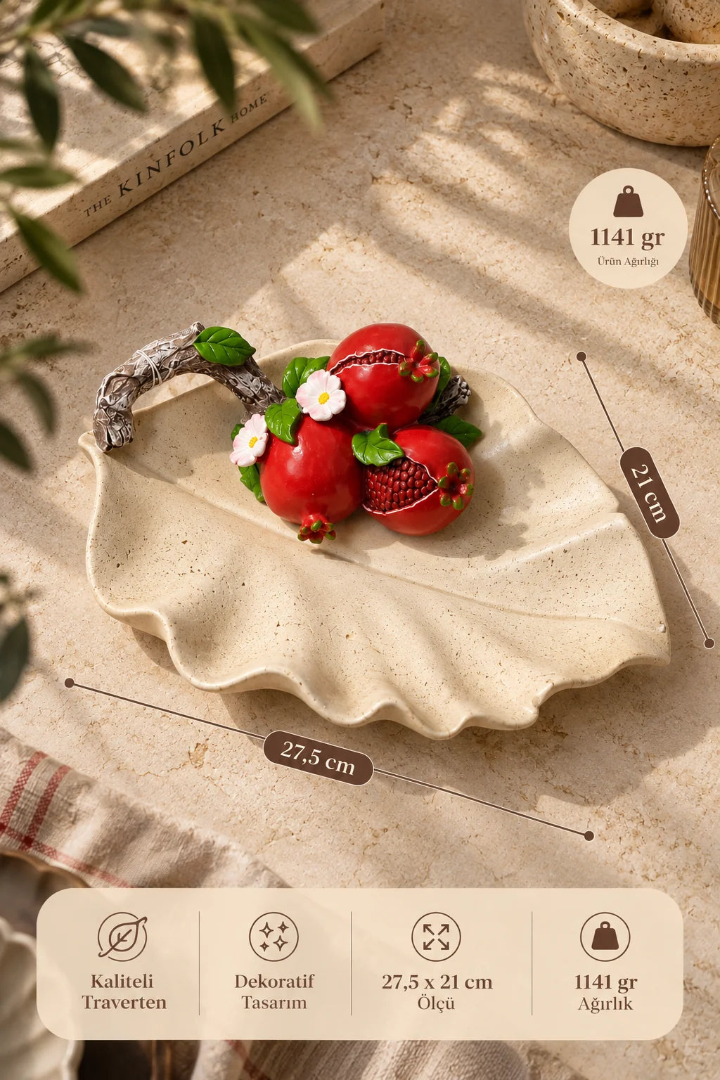 Traverten Yaprak Meyve Servisi 27.5 cm*45683*6* TUTKU-3842