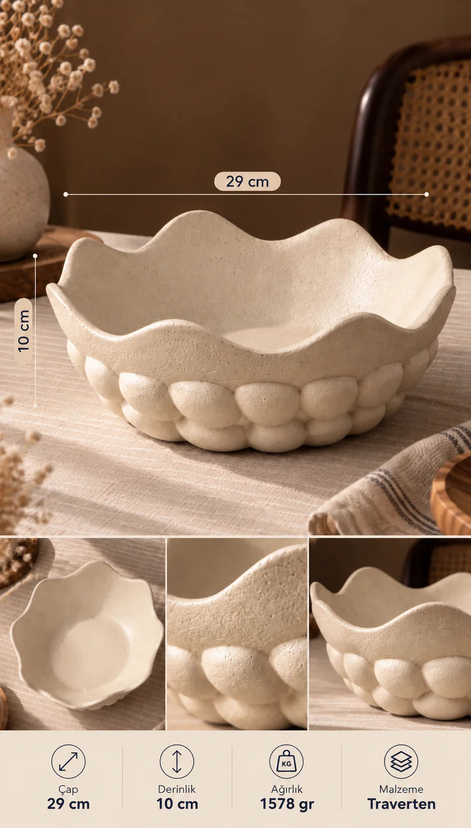 Traverten Akasya Dekor Kasesi 29 cm *45713*6* TUTKU-3850