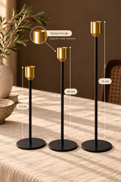 Metal Dekoratif 3'lü Şamdan*45663*48* TUTKU-3865